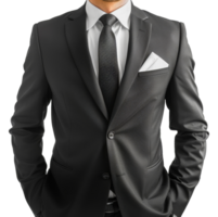 A man in a black suit and white shirt is wearing a black tie - stock .. png