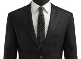 A man wearing a black suit and white shirt with a black tie - stock .. png