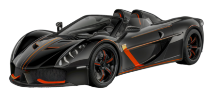 A black and orange sports car with a red stripe - stock .. png