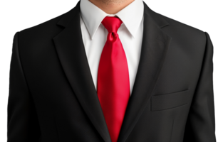 A man wearing a black suit and a red tie - stock .. png