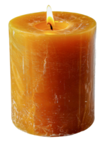 Single burning yellow candle with dripping wax, cut out - stock .. png