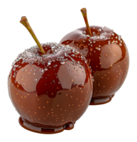 Duo of caramel apples with salt sprinkles, cut out - stock .. png