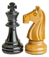 A wooden chess piece with a horse head and a black king - stock .. png