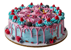 Colorful Birthday Cake with Toppings and Drizzle, cut out - stock .. png