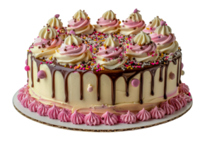 Colorful Birthday Cake with Toppings and Drizzle, cut out - stock .. png