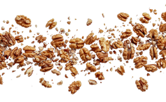 Dynamic exploding walnuts in motion, cut out - stock .. png