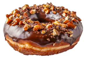 A chocolate donut with nuts on top - stock .. png