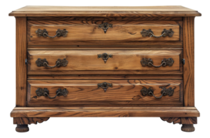 Traditional wooden chest of drawers with iron handles, cut out - stock .. png