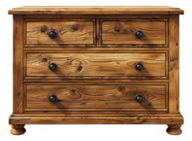 Traditional wooden chest of drawers with iron handles, cut out - stock .. png