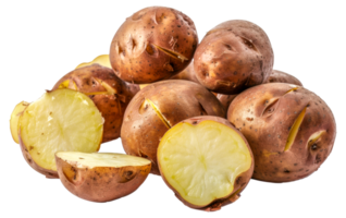 A pile of potatoes with one of them cut in half - stock . png