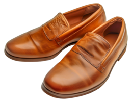 Two brown loafers with a brown leather sole - stock .. png