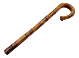 Isolated rustic wooden walking cane, cut out - stock .. png