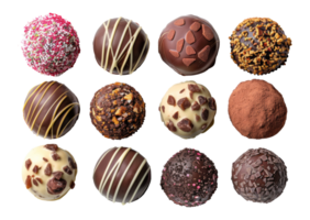 Assorted gourmet chocolate truffles, cut out - stock .. png