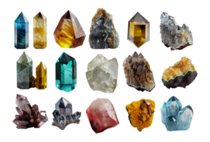 Collection of raw gemstones and crystals, cut out - stock .. png