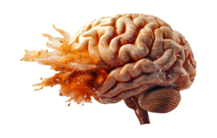 Human brain model with artistic splash, cut out - stock .. png