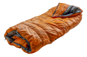 Orange rolled up sleeping bag, cut out - stock .. png