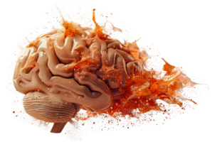 Human brain model with artistic splash, cut out - stock .. png