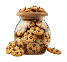 Chocolate chip cookies filled glass jar, cut out - stock .. png