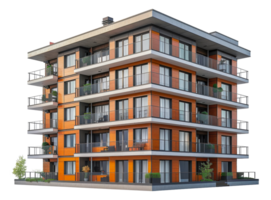 Stylish orange and gray apartment building, cut out - stock . png