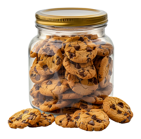 Closed glass jar full of chocolate chip cookies, cut out - stock .. png