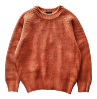 Soft knitted terracotta sweater with ribbed design on transparent background - stock .. png