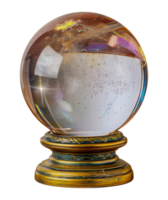 Crystal ball with reflections on golden stand, cut out - stock .. png