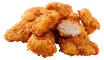 A pile of fried chicken pieces with one piece missing - stock .. png