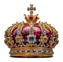 Ornate royal crown with colorful jewels, cut out - stock .. png