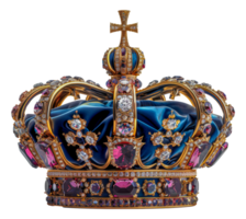 Ornate royal crown with colorful jewels, cut out - stock .. png