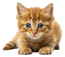un linda naranja gatito con azul ojos es tendido en sus espalda - valores .. png