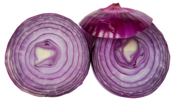 Two large purple onions are cut in half - stock .. png