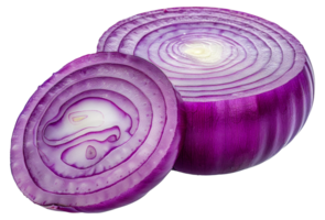 A close up of a purple onion with a slice missing - stock .. png