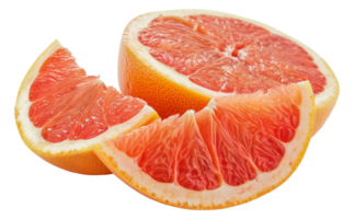 A slice of grapefruit is cut in half and placed - stock .. png