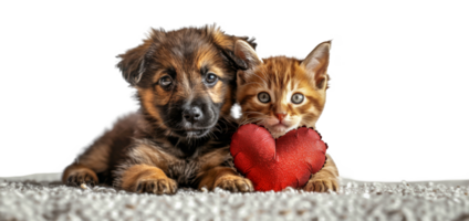 cucciolo e gattino con rosso cuore Palloncino, tagliare su - azione .. png