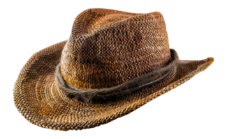 geweven rietje cowboy hoed met leer band, besnoeiing uit - voorraad .. png