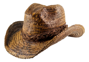 Woven straw cowboy hat with leather band, cut out - stock .. png