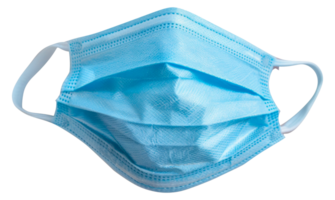 A blue surgical mask is shown - stock .. png