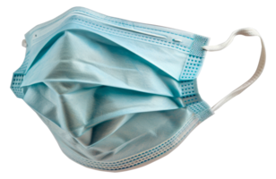 A blue surgical mask is shown with the white part of the mask visible - stock .. png