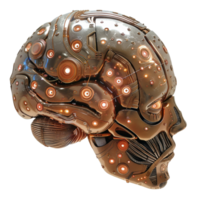 Detailed cybernetic head with intricate mechanical design on transparent background - stock . png