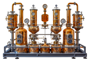 Modern distillery equipment in copper, cut out - stock .. png