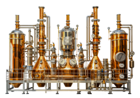 Modern distillery equipment in copper, cut out - stock .. png