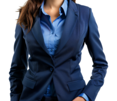 A woman is wearing a blue suit jacket and blue shirt - stock .. png