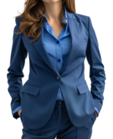 A woman in a blue suit and blue shirt - stock .. png
