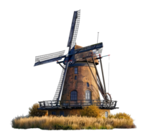 Traditional windmill with stone base, cut out - stock .. png