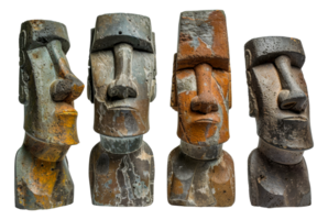 Multiple Moai statues, cut out - stock .. png