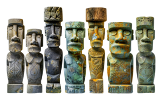 Colorful collection of Moai replicas, cut out - stock .. png