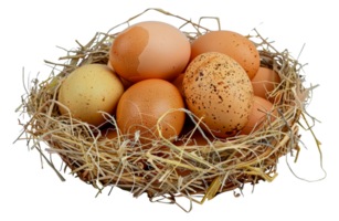 A basket of eggs with a straw nest - stock .. png