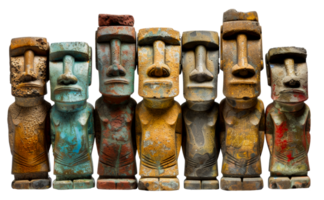 Colorful collection of Moai replicas, cut out - stock .. png