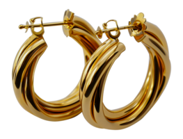 Gold hoop earrings, cut out - stock .. png