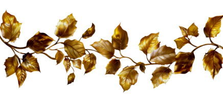 Metallic golden leaves adorning a dark branch, cut out - stock . png